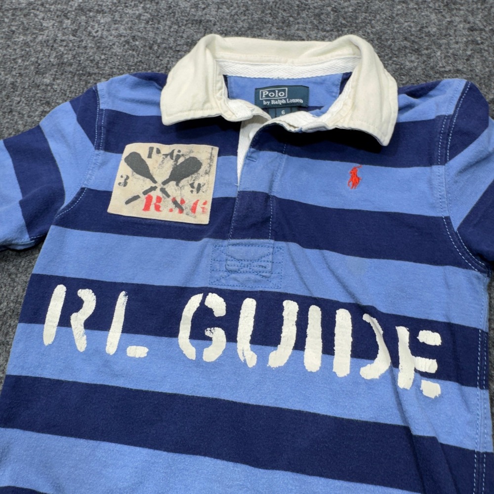Polo Ralph Lauren Rugby Shirt Boys 6 Blue Striped RL Guide Logo Preppy Class C1 - Picture 8 of 11